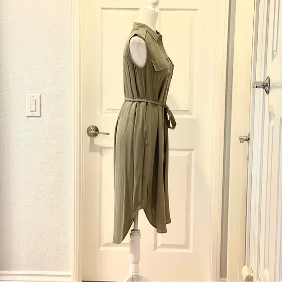 NWT  Habitual Sleeveless Button Up Tie Army Fall Green Midi Dress Size XS - Picture 3 of 11